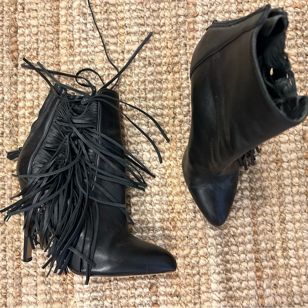 Brian Atwood Leather Fringe Boots